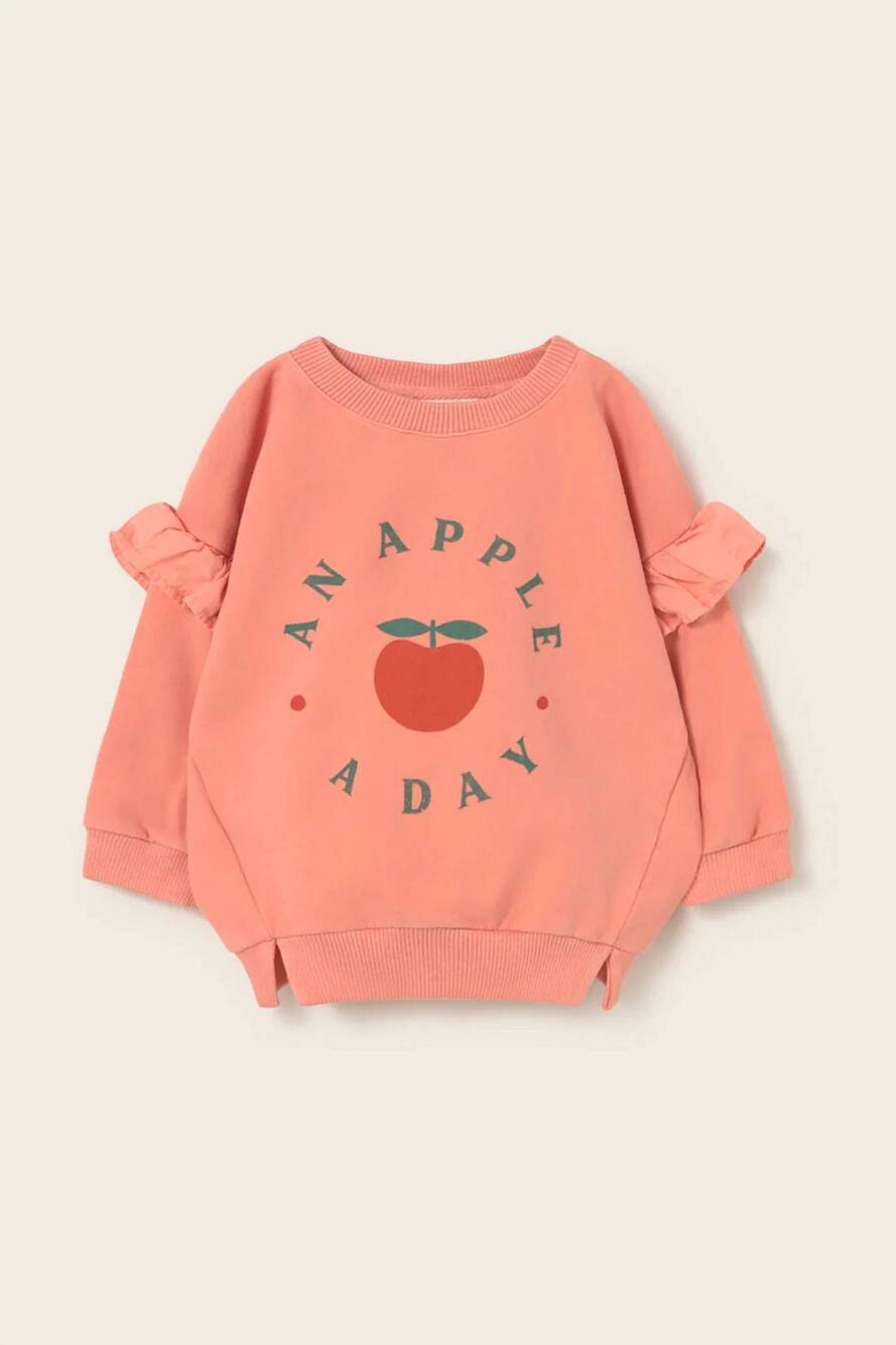 NEW MY LITTLE COZMO girls soft fleece print ruffle sweatshirt in rose